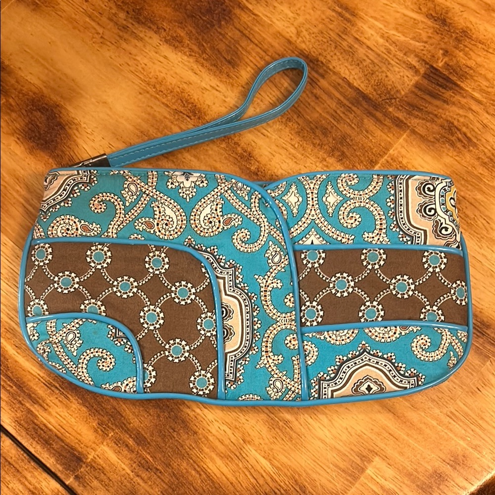 Vera Bradley Blue and Brown Clutch with Intricate Design